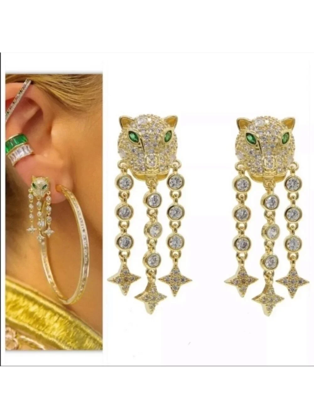 Melinda Maria Gold Panthere Crystal Earrings_4
